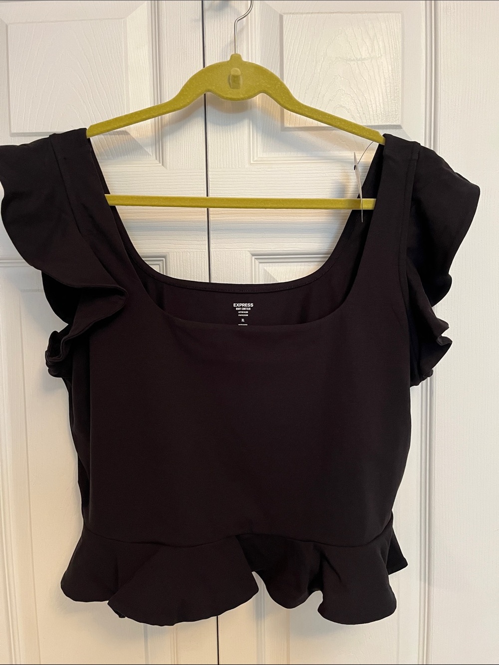 Express Black Ruffle Sleeve Peplum Crop Top
